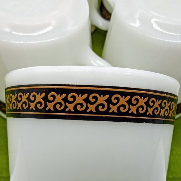 Vintage Pyrex Milk Glass Ebony Fleur De Lis Mugs - Picture 2 of 5